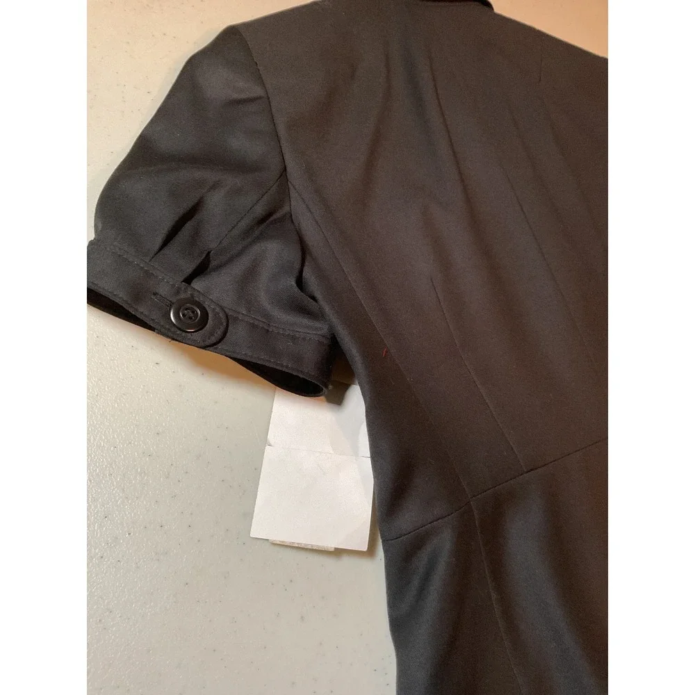Nine West Suit Womens 6P Black Short Sleeve Peplum Blazer‎ Jacket Pleated 50037